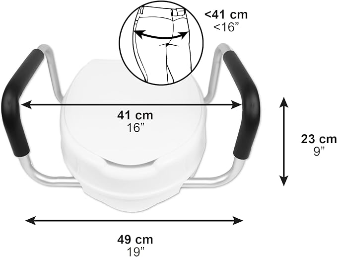PEPE Mobility Raised Toilet Seat with Handles and Lid for Elderly 4" High, Fits Round and Elongated up to 15" Wide, Commode Seat with Sturdy Brackets, Medical Aid