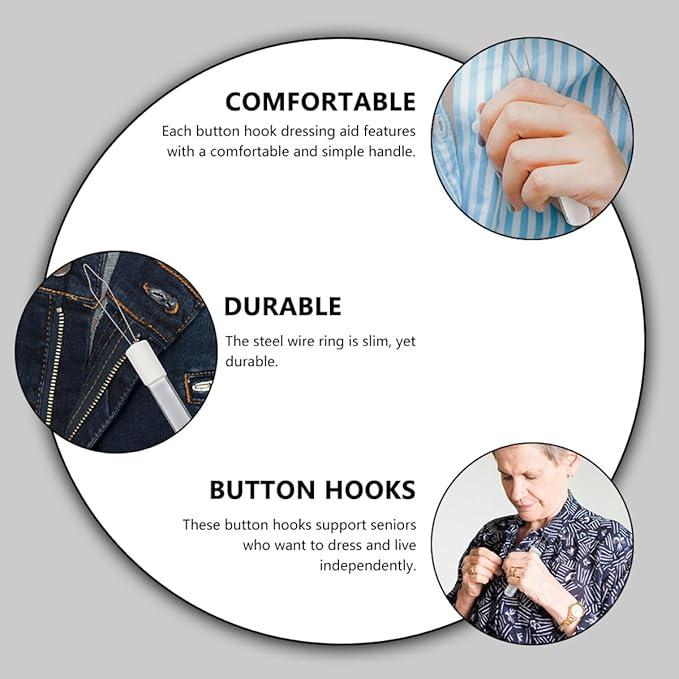 UPKOCH 2pcs Button Hook Dressing Aid Tool for Home Use, Manual Button Pulling Helper with Foldable Handle, Convenient Assist Tool for Shirt and Clothing Buttoning