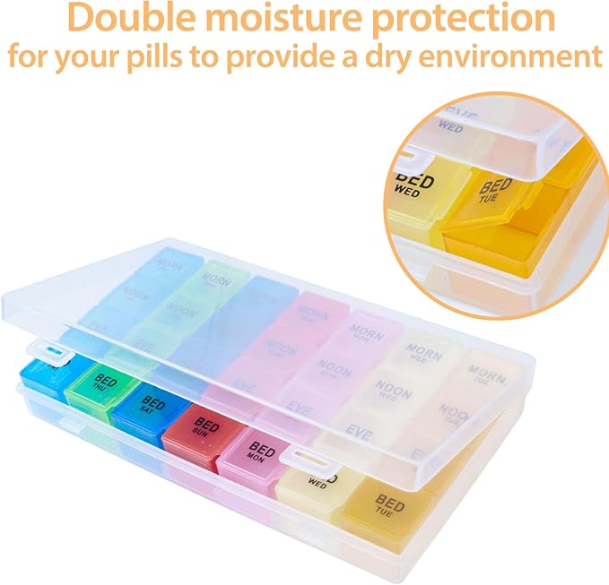 Extra Large Pill Box Weekly Pill Organizer 4 Times a Day, 7-Day Pill Boxes and Organizer, Big Compartments Pill Case, Monthly Medication Organizer 28 Days Dispenser for Fish Oils
