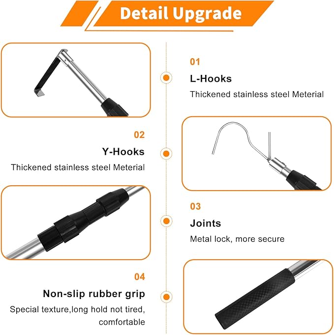 6.5 Ft Truck Cargo Grabber Reach Retriever Tool,Expandable Heavy Duty Stainless Steel Truck Telescoping Pull Pole with Two Hooks for Pickup Truck SUV Boat Accessories