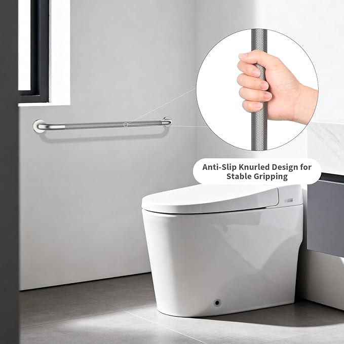 Brushed Nickel Grab Bar 36 Inch, iHansee Anti-Slip Bathroom Grab Bar w/Knurled Grip, Stainless Steel Long Safety Handrail for Toilet Bathtub Stair, Wall Mounted Shower Handle Handicap Bars for Elderly