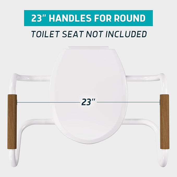 Lunderg 23" Handrails for Round Raised Toilet Seat - Raised Toilet Seat Not Included - Extra Sitting Space