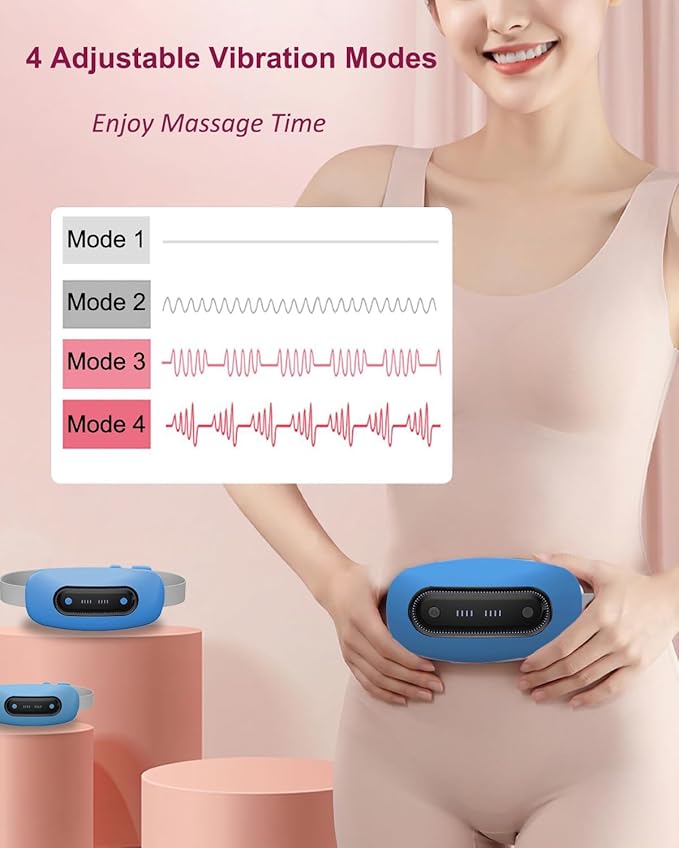 Electric Heating Pad, Portable Cordless Menstrual Heating Pad with 4 Heat Levels and 4 Massage Modes, Fast Large Heating Belly Wrap Belt (SkyBlue)