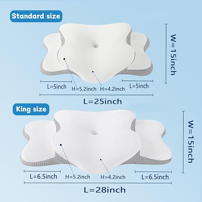 Cervical Neck Pillow for Sleeping | Ergonomic Pillow for Sleep Apnea, Neck Pain, and Snoring Relief | Contour Memory Foam with Ergonomic Support, White, Large