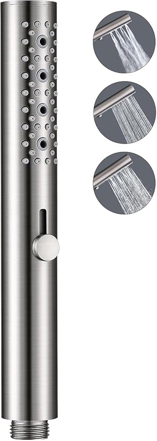 G-Promise All Metal Round 3 Function Handheld Shower Head, Easy and Quick Switch to Massage Mode, Bathroom Shower Wand Design Exquisite Luxury, 2.5 GPM, Brushed Nickel