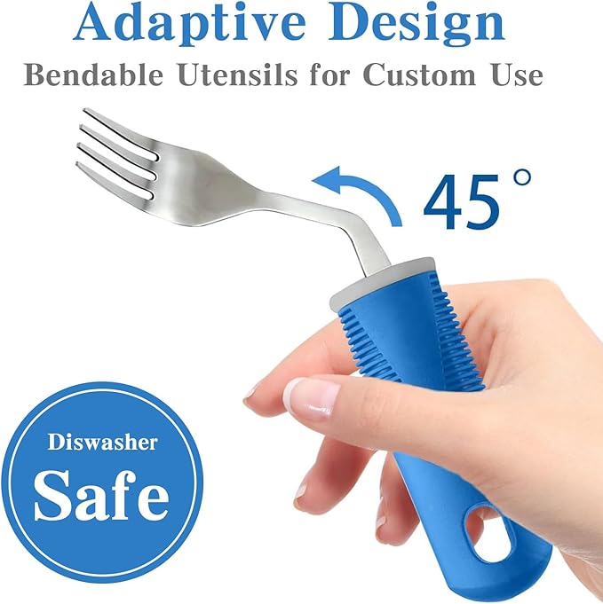 Adaptive Utensils (3-Piece) - Bendable Adaptive Utensils Weighted Stainless Steel Set, Non-Slip Handles for Hand Tremors, Arthritis, Disabled People,Parkinson’s or Elderly,Knives, Fork, Spoons