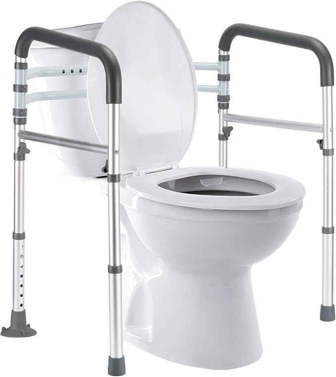 Lianjindun Toilet Safety Rails, Adjustable Toilet Frame for Elderly, Seniors, Handicap & Disabled, Foldable Handicap Toilet Handles Fit Any Toilets (Gray)