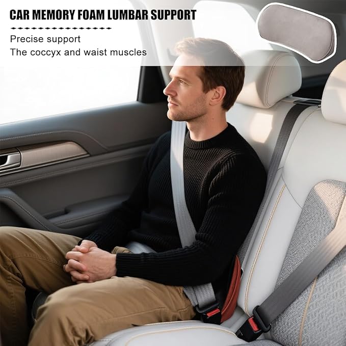 Zpana Car Lumbar Support Pillow, Memory Foam Vehicle Seat Lower Back Support Cushion for Back Pain Relief & Sciatica, Comfortable Auto Driver Seat Pad, Universal for Vehicles (Light Gray)