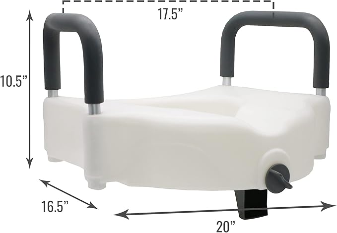 DMI Raised Locking Toilet Seat with Padded Armrests, 350 lb Weight Capacity, 5-Inch Seat Riser for Elderly, Disabled & Post-Surgery Recovery, Fits Most Standard Toilets, White