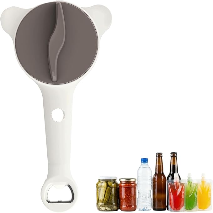 Mcbazel 4-in-1 Adjustable Jar Opener for Seniors with Weak Hands, Lightweight ABS & Stainless Steel Teeth Bottle Opener, Multi-Functional Lid Remover for 0.6"-3.5" Caps & Beer Bottles