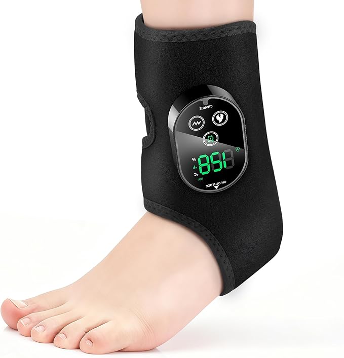 DeMoce Cordless Ankle Massager for Pain Relief, Ankle Heating Pad with Massage, HSA Eligible FSA, Foot and Ankle Massager, Foot Massager with Heat, 6 Heat Levels, 3 Vibration Modes, Single One, Black