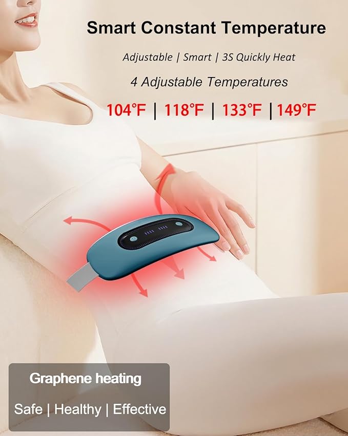 Electric Heating Pad, Portable Cordless Menstrual Heating Pad with 4 Heat Levels and 4 Massage Modes, Fast Large Heating Belly Wrap Belt(Dark Blue Green)