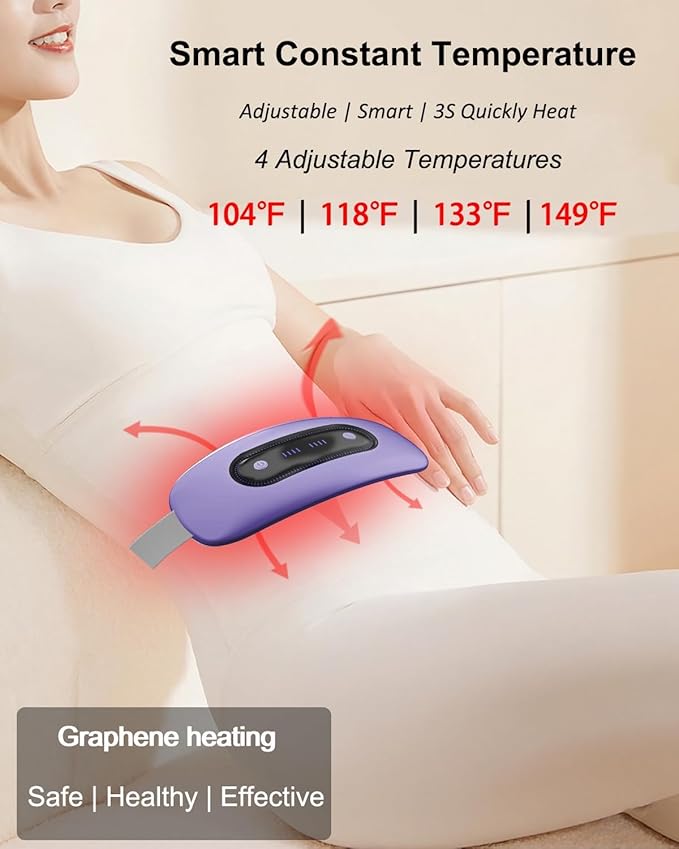 Electric Heating Pad, Portable Cordless Menstrual Heating Pad with 4 Heat Levels and 4 Massage Modes, Fast Large Heating Belly Wrap Belt(Light Purple)