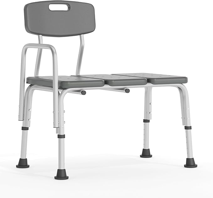 Flash Furniture HERCULES Series 300 Lb. Capacity Adjustable Gray Bath & Shower Transfer Bench with Back and Side Arm