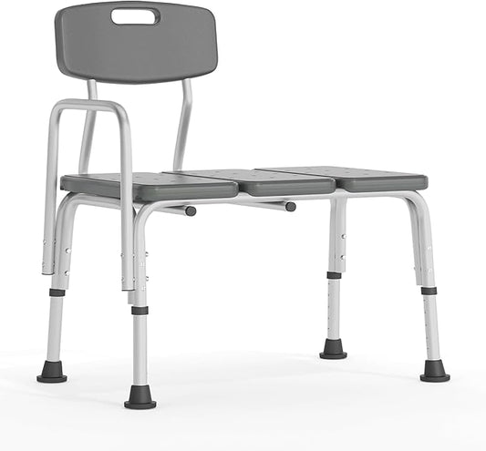 Flash Furniture HERCULES Series 300 Lb. Capacity Adjustable Gray Bath & Shower Transfer Bench with Back and Side Arm