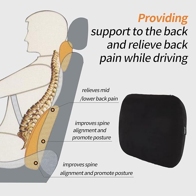 Carwales Emulsion Lumbar Support Pillow for Car Driving Seat Relax Soft Lower Back Support Home Office Chair Cushion Desk Accessories Waist Pain Relief Black