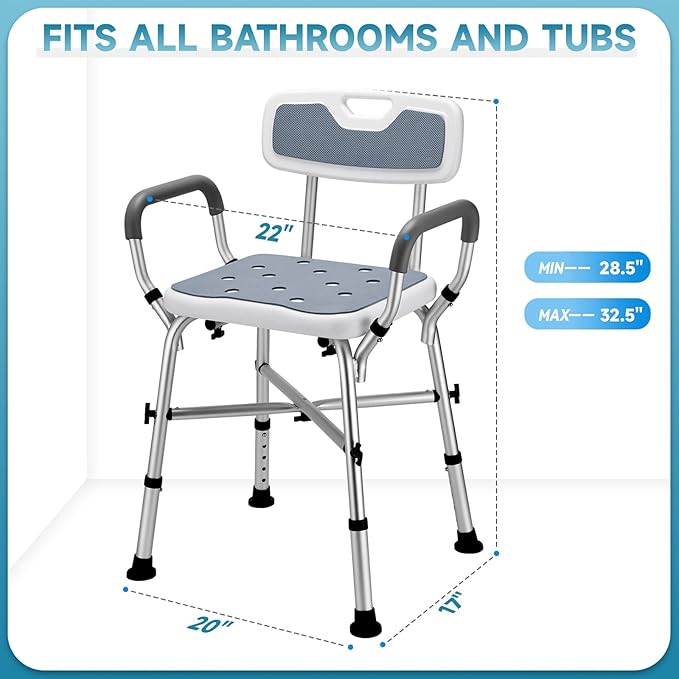 Shower Chair for Inside Shower, 600 lbs Heavy Duty Shower Chair for Elderly and Disabled, Height Adjustable Shower Chair with Arms and Back, Bath Chairs for Seniors, Adults, Handicap