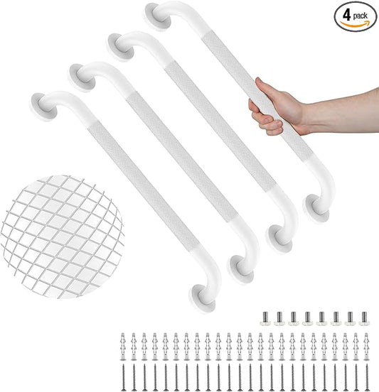 4 Pack 24 Inch Shower Grab Bar, YuanDe White Bathroom Grab Bar Handle w/Anti-Slip Knurled Grip, Stainless Steel Bath Balance Bar,1.25" Diameter Safety Hand Rail Support,Handicap Injury Elderly Senior