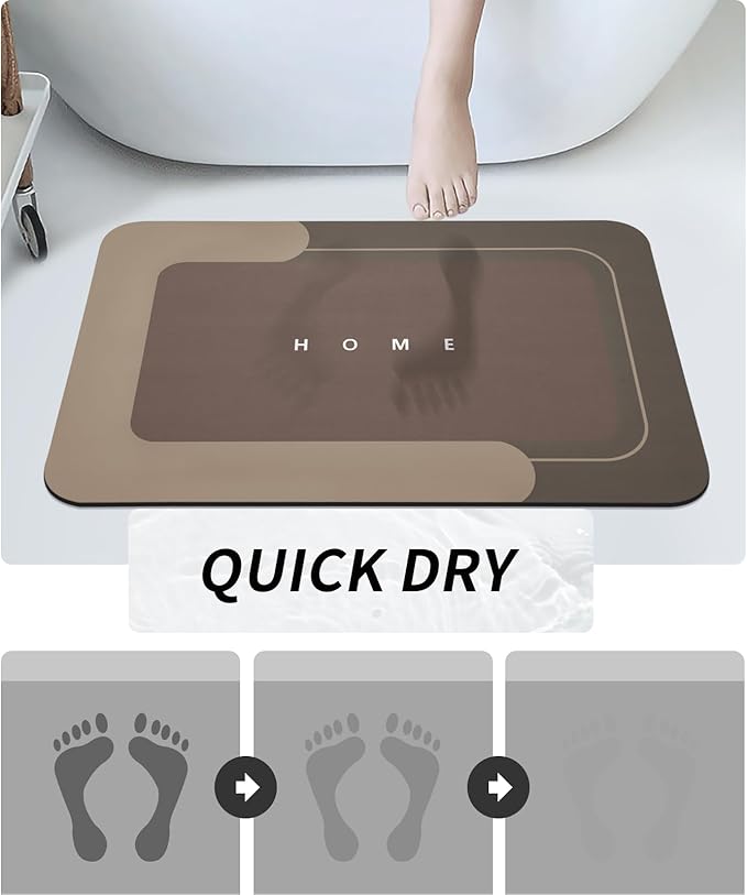 Housego Absorbent Bath Mat Magic Rug, Quick Drying Mat Magic Bath Mat Non-Slip Floor Rug Rubber Backed for Bathroom Kitchen Shower Sink, Water Absorbent (1PC, 15.7''x23.6'', Brown)