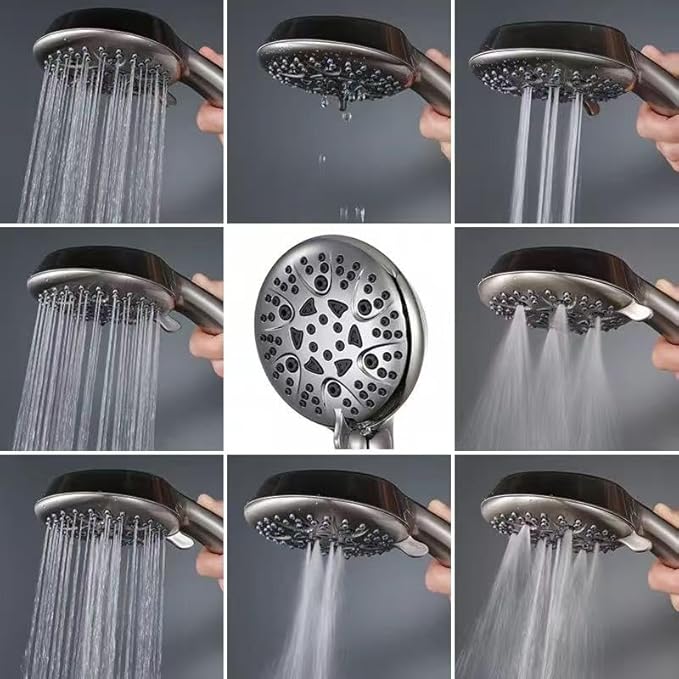 High Pressure 8-Mode Shower Head, Handheld Showerhead With 60" Hose And Adjustable Bracket, Anti-Clog Nozzles, Chrome, Silver