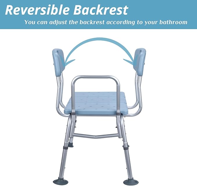 Winado Tub Transfer Bench for Bathtub with Backrest & Armrest, Supports up to 330 lbs Aluminium Alloy Bath Chair, Blue