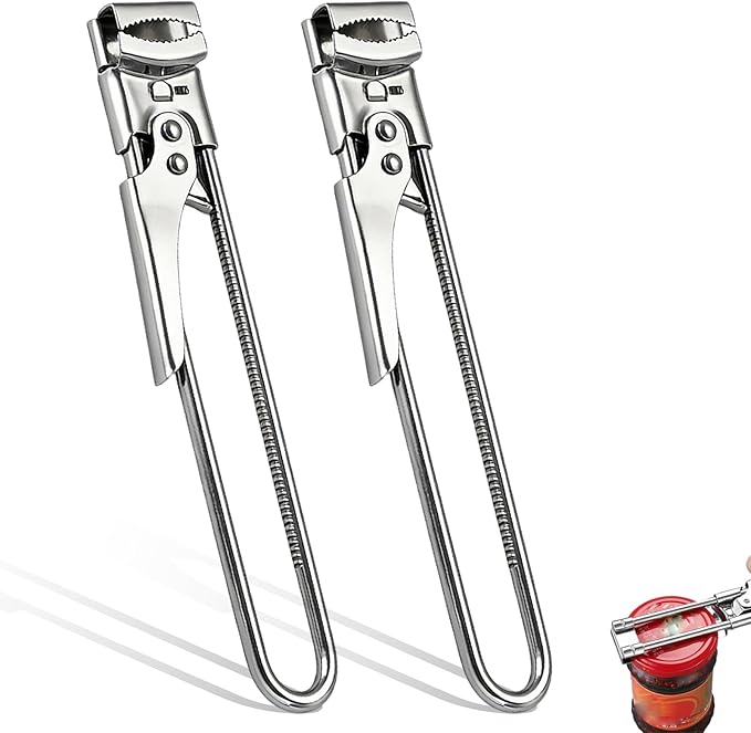 2 Pack Adjustable Stainless Steel Jar Opener for Seniors & Weak Hands, Bottle Lid Opener Tool with Non-Slip Grip, Easy Manual Canning Jar Cap Cracker Openers for Jars, Tops, Cans. (2)