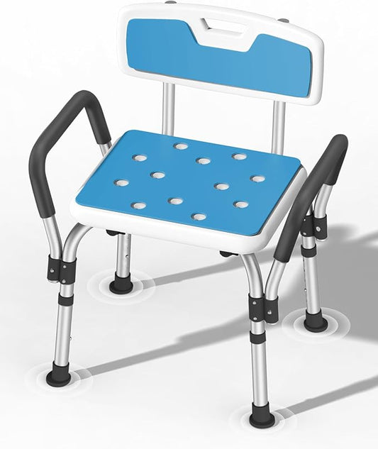 Shower Chair for Inside Shower [Military Grade] [500 lbs Heavy Duty] Shower Seat with Arms and Back for Bathtub, [FSA/HSA Eligible] Height Adjustable Safety Bath Seat for Elderly and Disabled, Blue