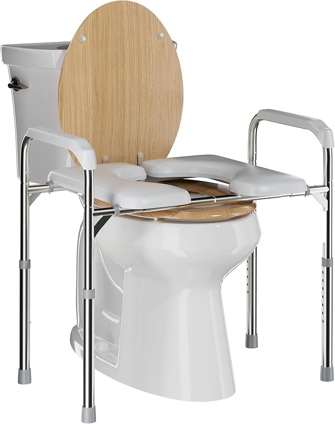 Raised Toilet Seat with Handles, Heavy Duty Toilet Seat Riser for Seniors with Height Adjustable, up to 450lbs, Toilet Chair for Elderly, Pregnant and Handicap, Fit Any Toilet, White