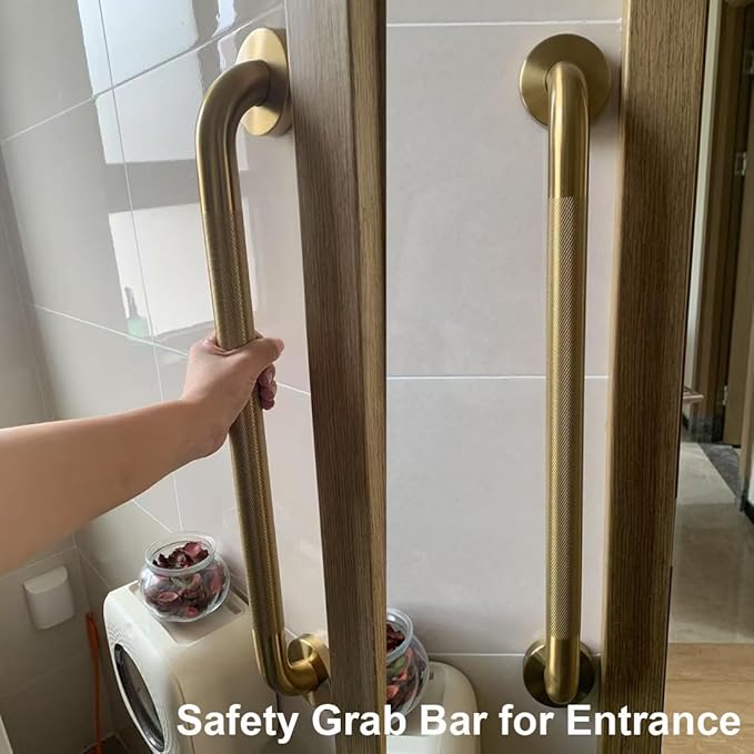 Shower Grab Bar for Bathroom, Anti-Slip Safety Grab Bar for Bathtub Toilet Staircase Stainless Steel Textured Grip Bath Handle Handrail for Elderly (Oil Bronze Gold, 40" L x 1 1/4" D)