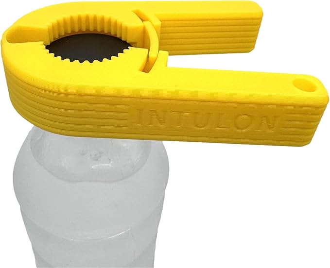 Intulon V7 Water Bottle Opener for Seniors Ergonomic Design Weak Hands Arthritis Friendly Twist Cap Remover Kitchen Gadget Handy Lightweight Utensil (Yellow)