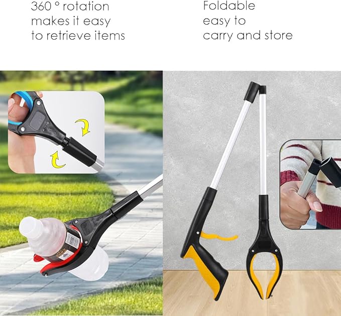 32" Trash Grabber Reacher Tool, Reach Grabbers for Seniors Heavy Duty, Elderly Assistance Products with Magnet Leaf Picker Upper, Gripper Pick up Sticks Hand Tools Gripper Pickup Mobility Aids (Blue)