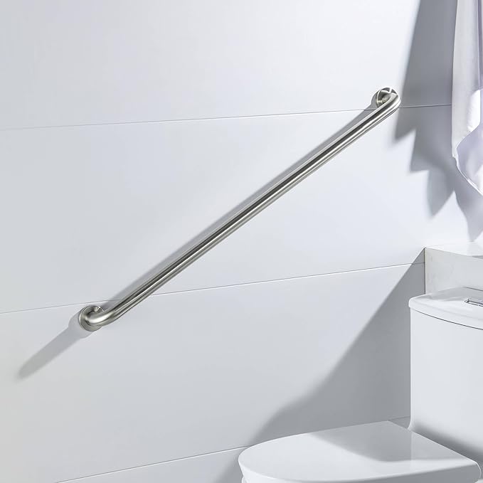 KIBI 36 Inch Stainless Steel Bathroom Safety Grab Bar | Curved Shaped Grab Bar for Bathtubs and Showers, Shower Safety Grab Bars for Seniors, Wall Mounted Anti-Slip Support (Brushed Nickel, KGB1036)