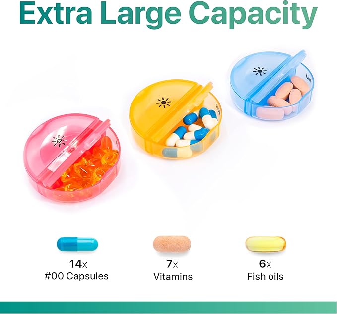 Sukuos Weekly Pill Organizer 7 Day 2 Times a Day, Large Daily Pill Box Easy to Open, AM PM Pill Case for Medicine/Vitamin/Fish Oil/Supplements (Purple)