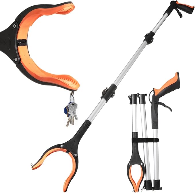 Grabber Reacher Tool 41" Litter Pickers Foldable Reaching Aids Helping Hand Stick with 360°Rotating Head and Magnetic Claw