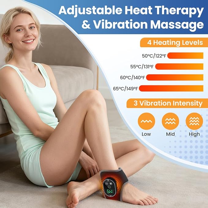 Cordless Foot Massager with Heat,3000mAh Portable Ankle Warmer Wrap,Ankle Brace 4 Heat & 3 Vibration Levels, Rechargeable Foot Relax for Men Women, Gift for Elderly