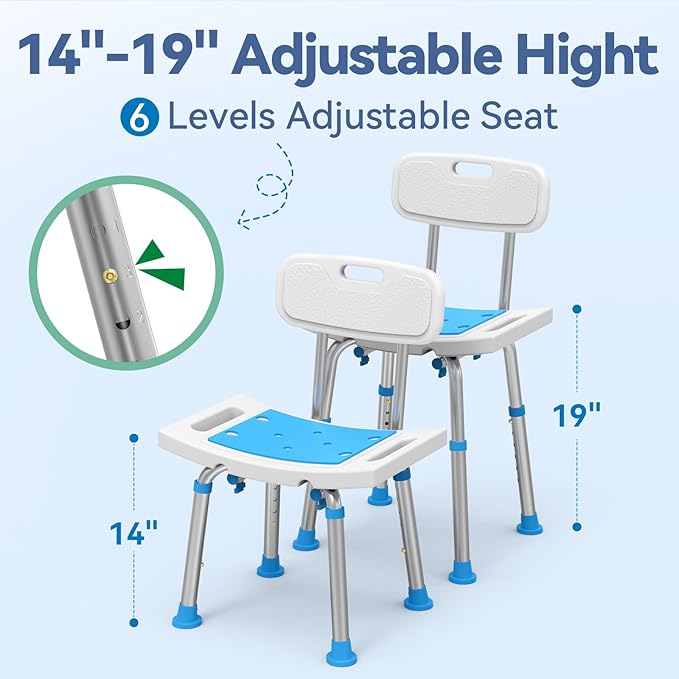Loyoda Shower Chair for Inside Shower with Removable Back, Adjustable Height, Eligible Bathroom Stool Supprts up to 400lbs