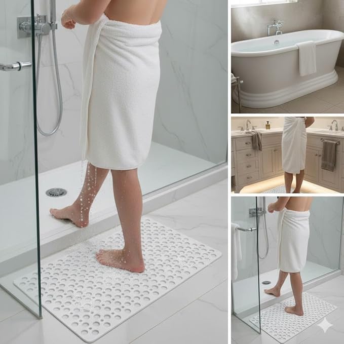 Non Sllip Shower Mat for Inside Shower Bath Mat for Shower, TPE Bathroom Mat 30x17 in (75X43 cm)