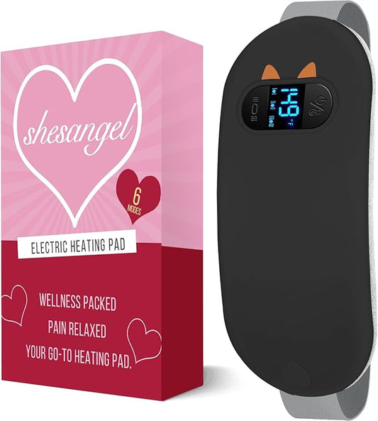 Portable Cordless Menstrual Heating Pad with 6 Heat Levels and 6 Massage Modes, Heating Pad for Period Cramps, 3s Fast Heating Gift for Women and Girl(Black)
