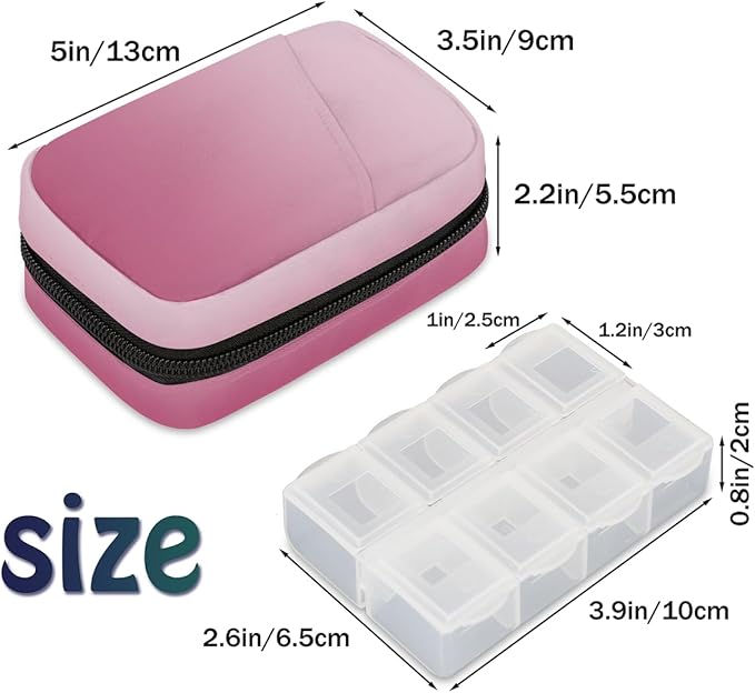 Weekly Travel Pill Organizer Case for Purse with Removable 7 Day Box Portable Compact Size Pill Box Fashionable Pill Container for Medicine Vitamin Supplement Pink White