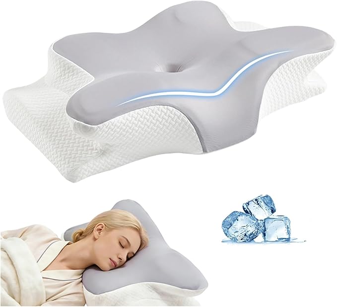 Cervical Neck Pillow – Ergonomic Neck Pain Relief Pillow, Contour Memory Foam Orthopedic Support, Ideal for Side Back Stomach Sleepers with Cooling Breathable Pillowcase