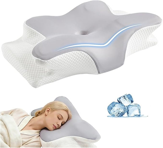 Cervical Neck Pillow – Ergonomic Neck Pain Relief Pillow, Contour Memory Foam Orthopedic Support, Ideal for Side Back Stomach Sleepers with Cooling Breathable Pillowcase