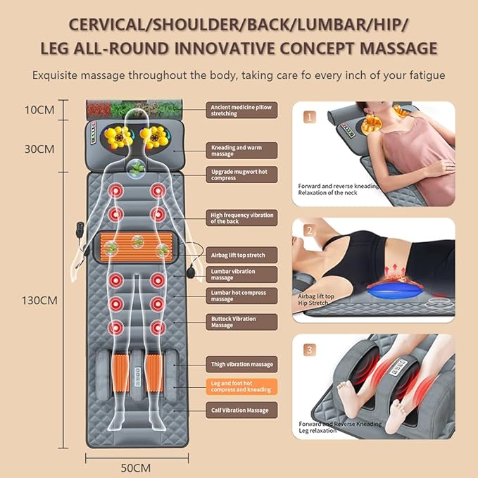 Full Body Massage Mat with Heat, Foot Massager Whole Body Vibration Massage Pad 9 Gear Massage /3 Timing Modes Shiatsu Massage Pad for Back Neck Lumbar Leg Foot