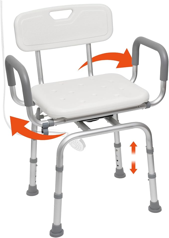 Vie Triomphe 360° Swivel Shower Chair with Arms and Back, Height Adjustable Bath Seat for Inside Shower or Tub, Shower Chair for Seniors, Elderly & Disabled, Safer Entry and Exit