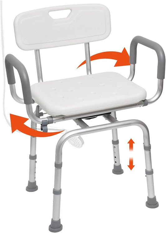 Vie Triomphe 360° Swivel Shower Chair with Arms and Back, Height Adjustable Bath Seat for Inside Shower or Tub, Shower Chair for Seniors, Elderly & Disabled, Safer Entry and Exit
