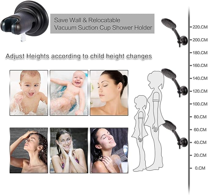 JiePai Vacuum Suction Cup Shower Head Holder,Adhesive Adjustable Suction Handheld Shower Holder Bracket,Removable Wall Mount Head Holder for Bathroom,Oil Rubbed Bronze