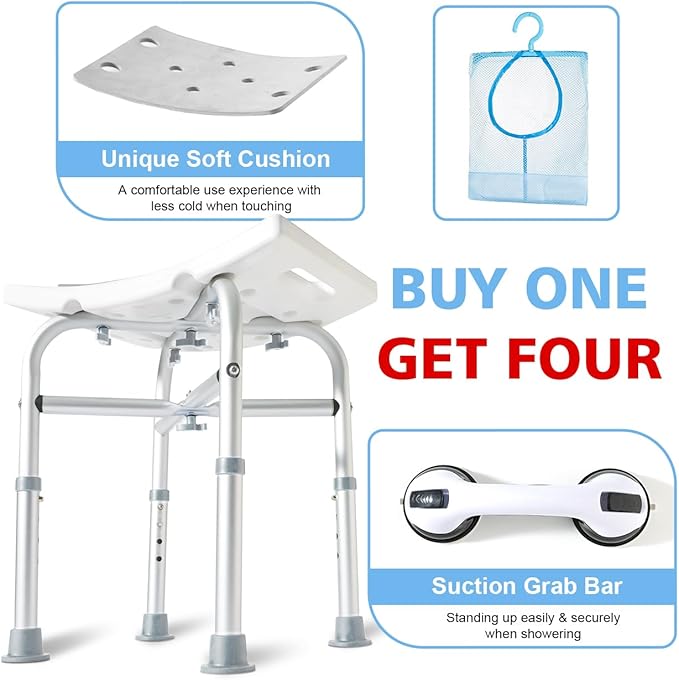 Heavy Duty Shower Chair for Inside Shower, Padded Shower Seat for Adults, Adjustable Bath Chairs for Bathtub, Shower Stool for Elderly/Senior/Handicap/Pregnant