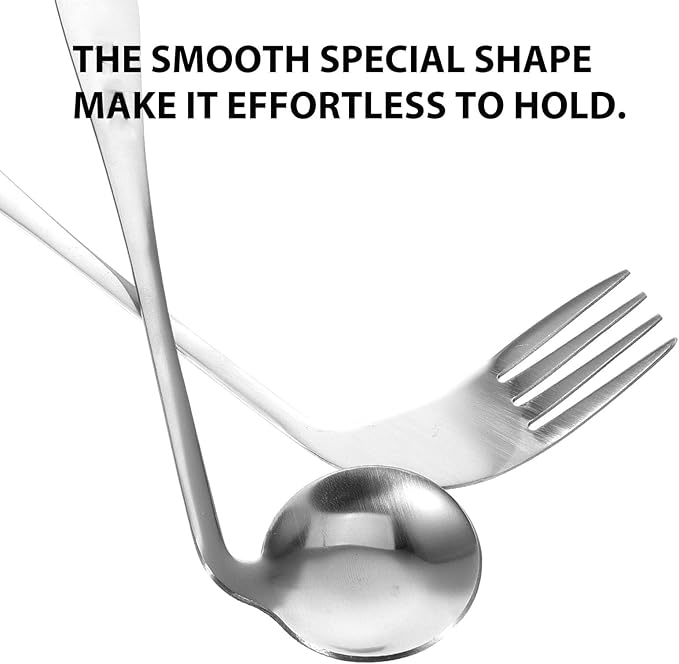 Right Handed Angled Feeding Utensils for Elderly Adults Curved Spoon and Fork Adaptive Tableware for S and Hand Tremors Assistance