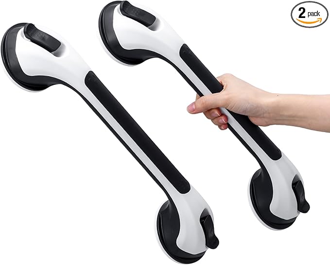 TAILI Shower Grab Bar 2 Pack Suction Grab Bars for Bathtubs and Showers, Heavy Duty Shower Handle Removable Shower Handrails for Seniors and Elderly, Bathroom Safety Grip No Drilling Waterproof, Black