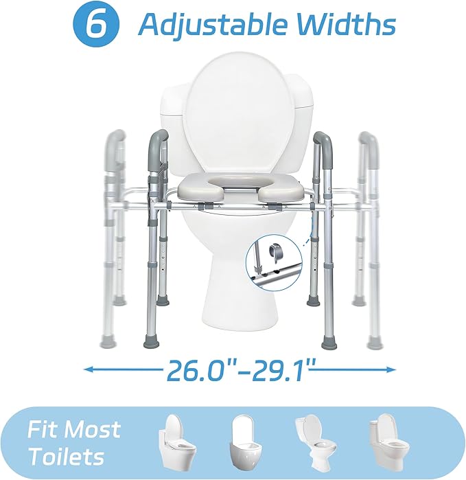 Raised Toilet Seat with Handles, Toilet Seat Risers for Seniors Width and Height Adjustable Raised Toilet Seat with Handles for Elderly