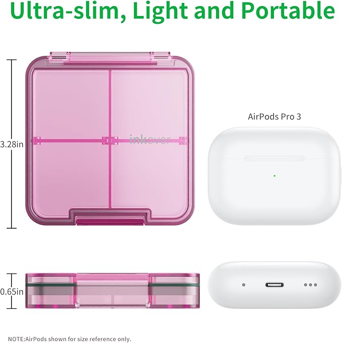 Small Pill Box, Travel Pill Organizer, Small Pill Case, Pill Container for Purse 4 Compartments, Daily Compact Travel Medicine Holder for Vitamins Medication (Pink)